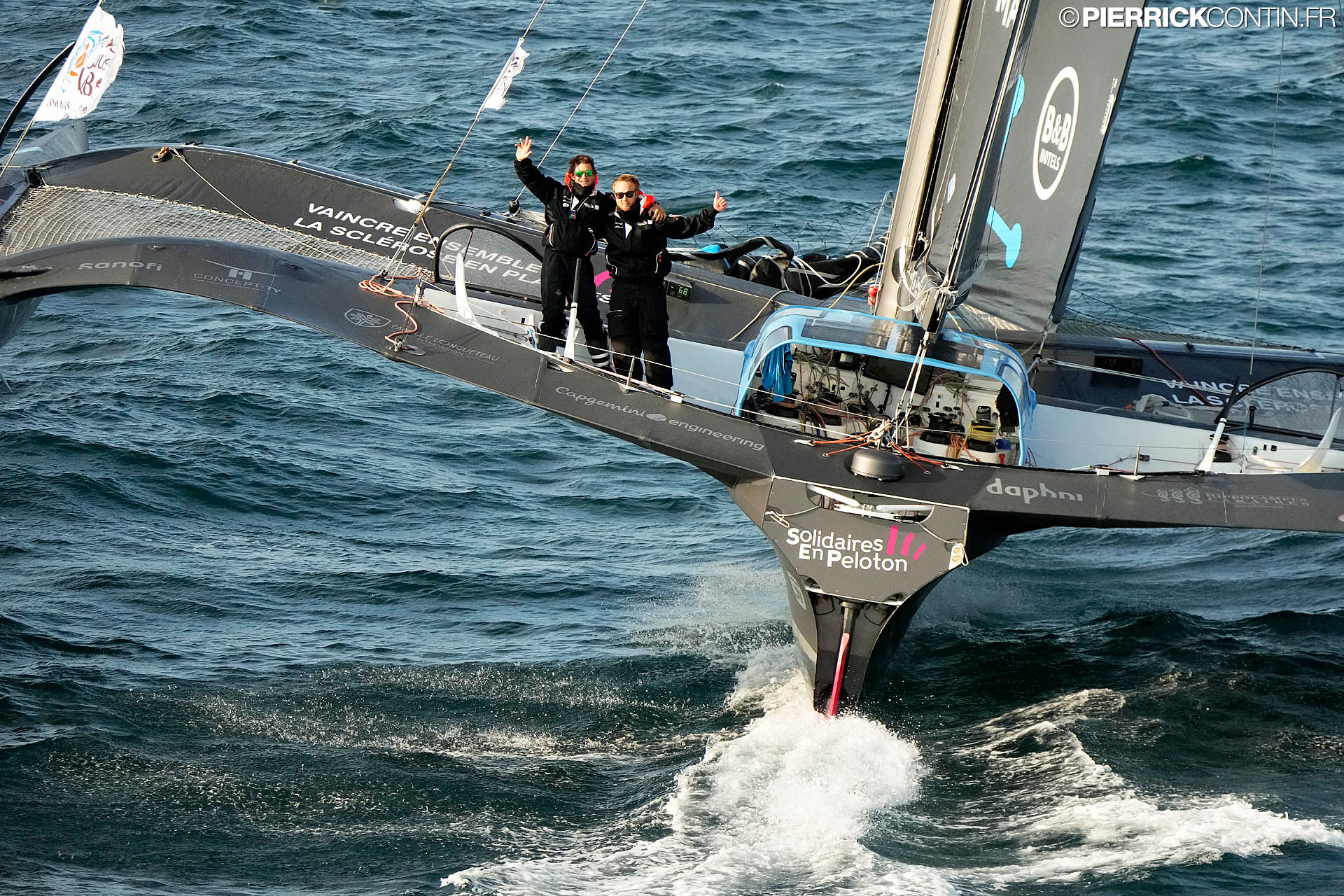 Partner of the Solidaires En Peloton trimaran, DELANCHY on the top step of the Transat Jacques Vabre!